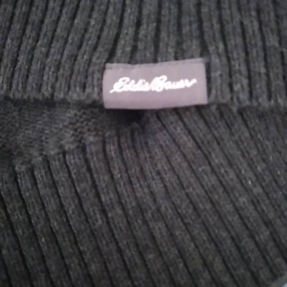 Eddie Bauer Men SZ L 1/4 Zip Dark Grey Sweater 100% Cotton - Picture 6 of 8